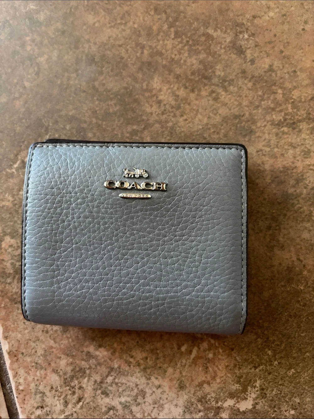 Coach Silver Pebble Leather Compact Wallet with Gold Logo